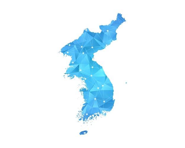 韓国の地図の線の点は多角形の抽象的な幾何学的です。