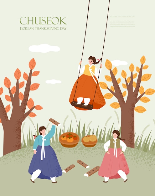 Korea traditie illustratie. chuseok, happy koreaanse thanksgiving day.