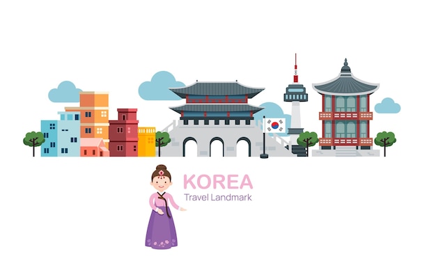 Vettore elementi di viaggio in corea illustrazione vettoriale di landmark