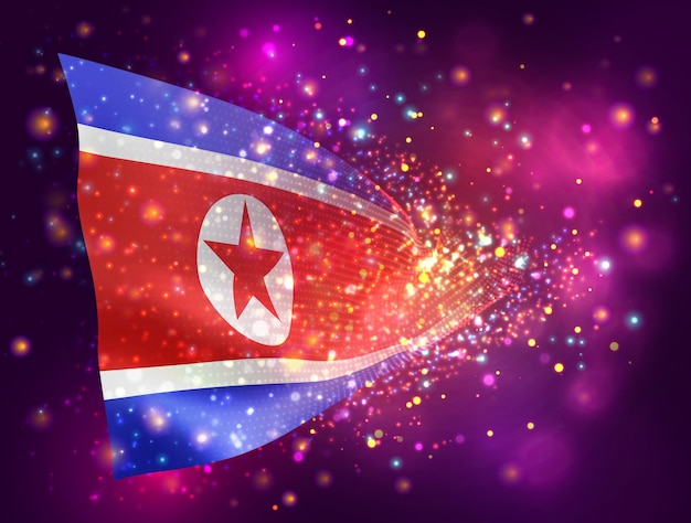 조명과 조명탄이 있는 분홍색 보라색 배경의 한국 벡터 3d 플래그