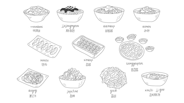 Koreaans eten set met inscripties Doodle