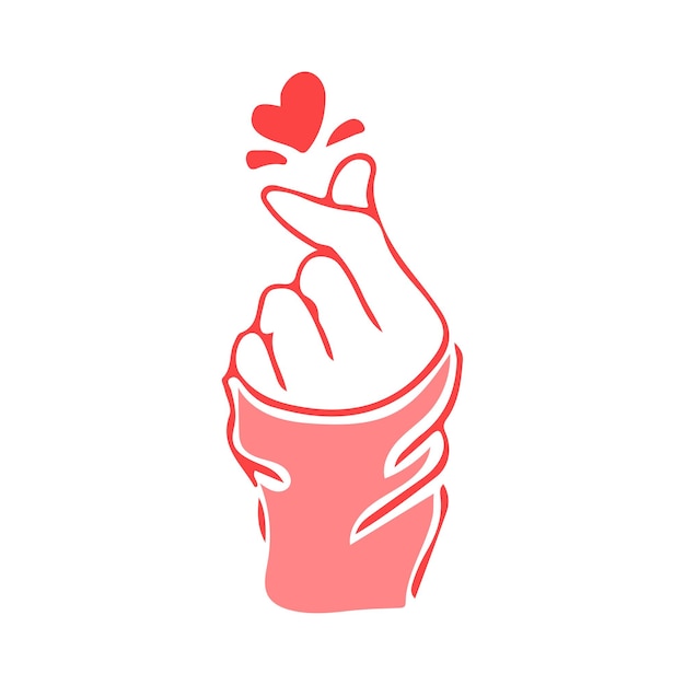 Vector koreaans hart koreaanse hand met hart hand getrokken vinger hart vinger hart concept vinger hart