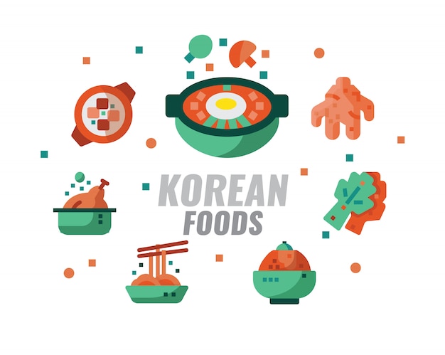 Koreaans voedsel, keuken, receptenbanner. vector illustratie