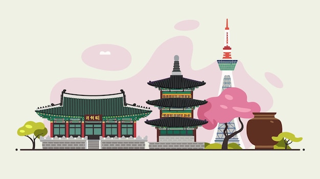Koreaanse bezienswaardigheden met kersenbloesemboom