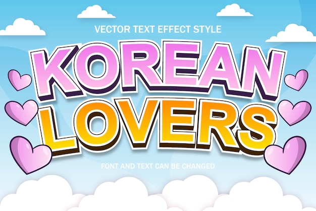 Koreaanse liefhebbers 3d bewerkbare teksteffect lettertype stijl sjabloon schattig kawaii achtergrond ontwerp illustratie