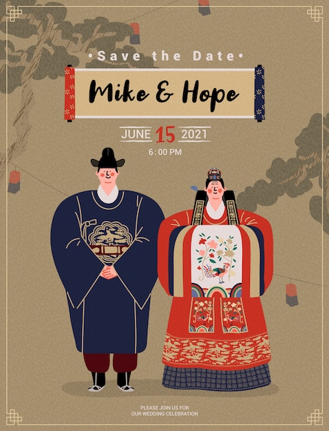 Koreaanse traditionele bruiloft uitnodigingskaart