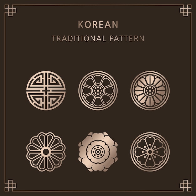 Koreaanse traditionele patroonontwerpelementen of ornamentenset