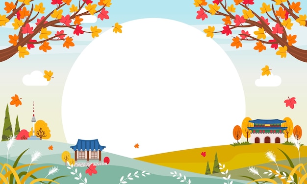 Korean autumn background in flat design