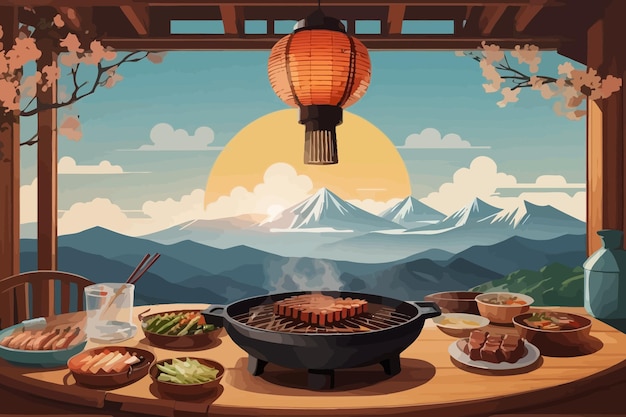 Vettore illustrazione di barbecue coreano