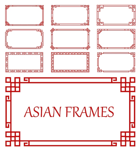 Vector korean chinese and japanese asian frames borders