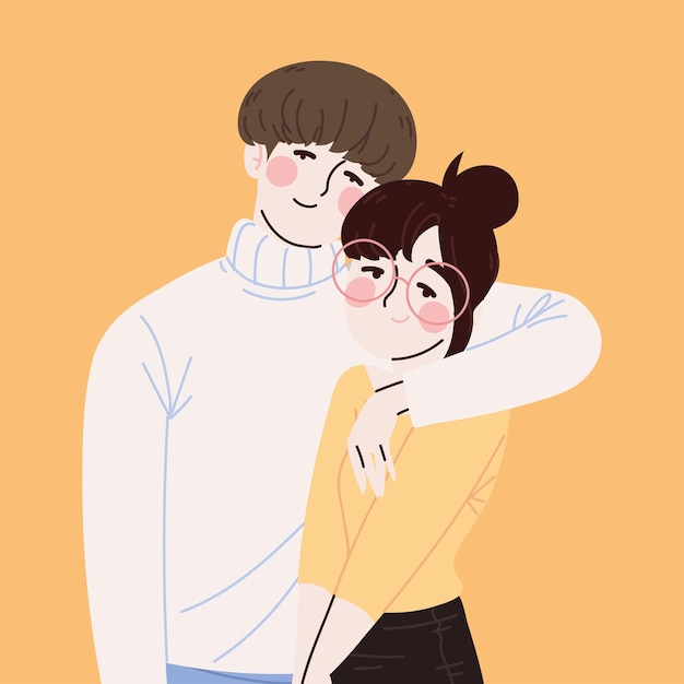 Vector korean couple hugging