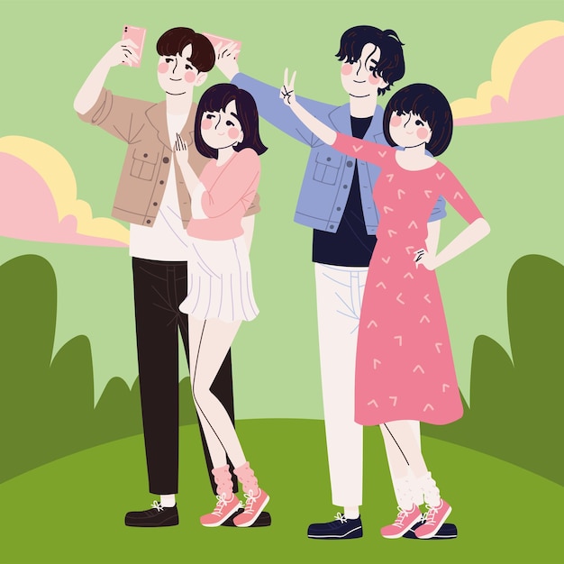 Korean couples with smartphone
