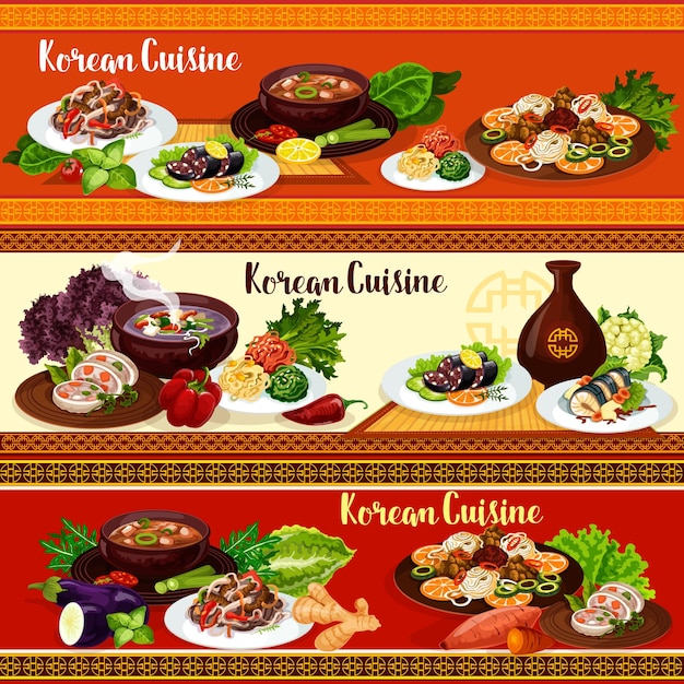 Vector korean cuisine dishes spicy asian food