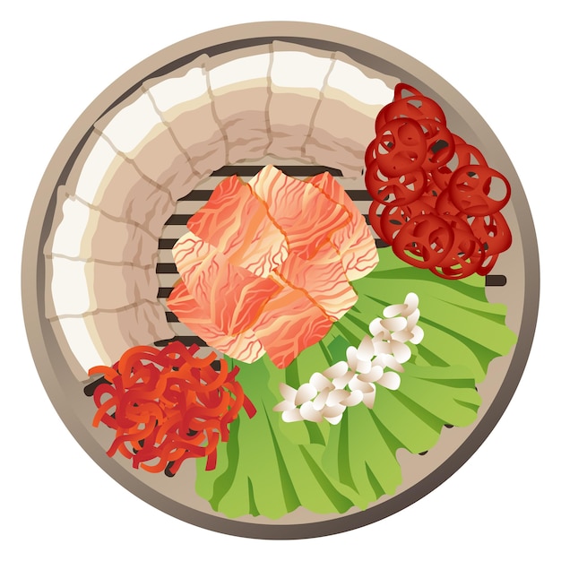 Vector korean cuisine plate bossam dish top view