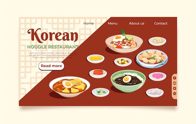 Vector korean cuisine restaurant landing page template