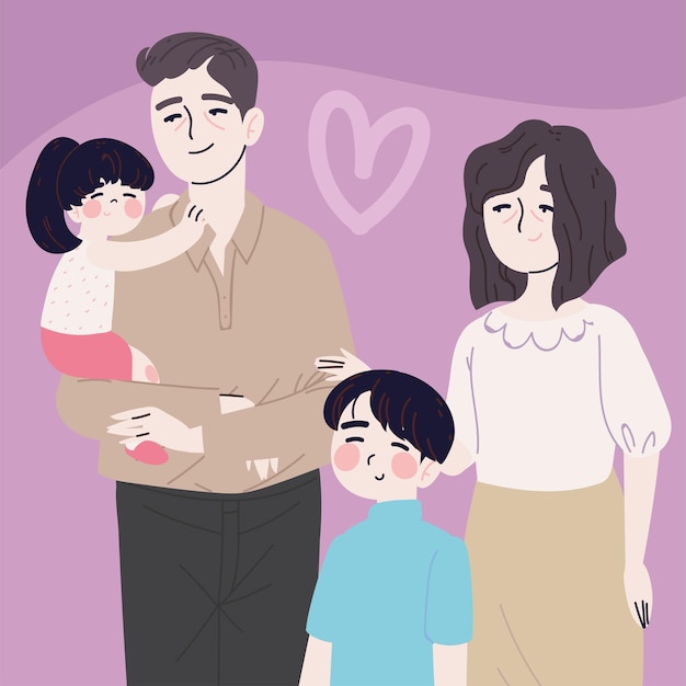 Vector korean family parents and kids