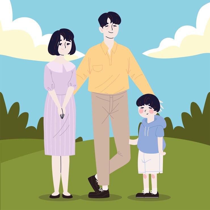 Vector korean family parents and son