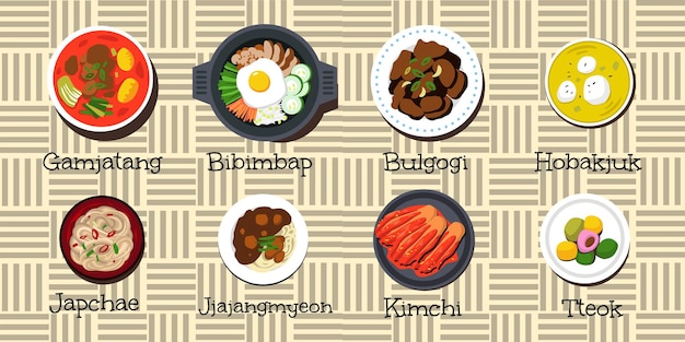 Vector korean food flat style illustration vector design