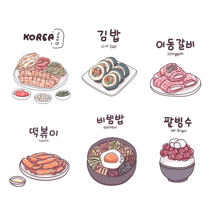Korean food illustration collection set