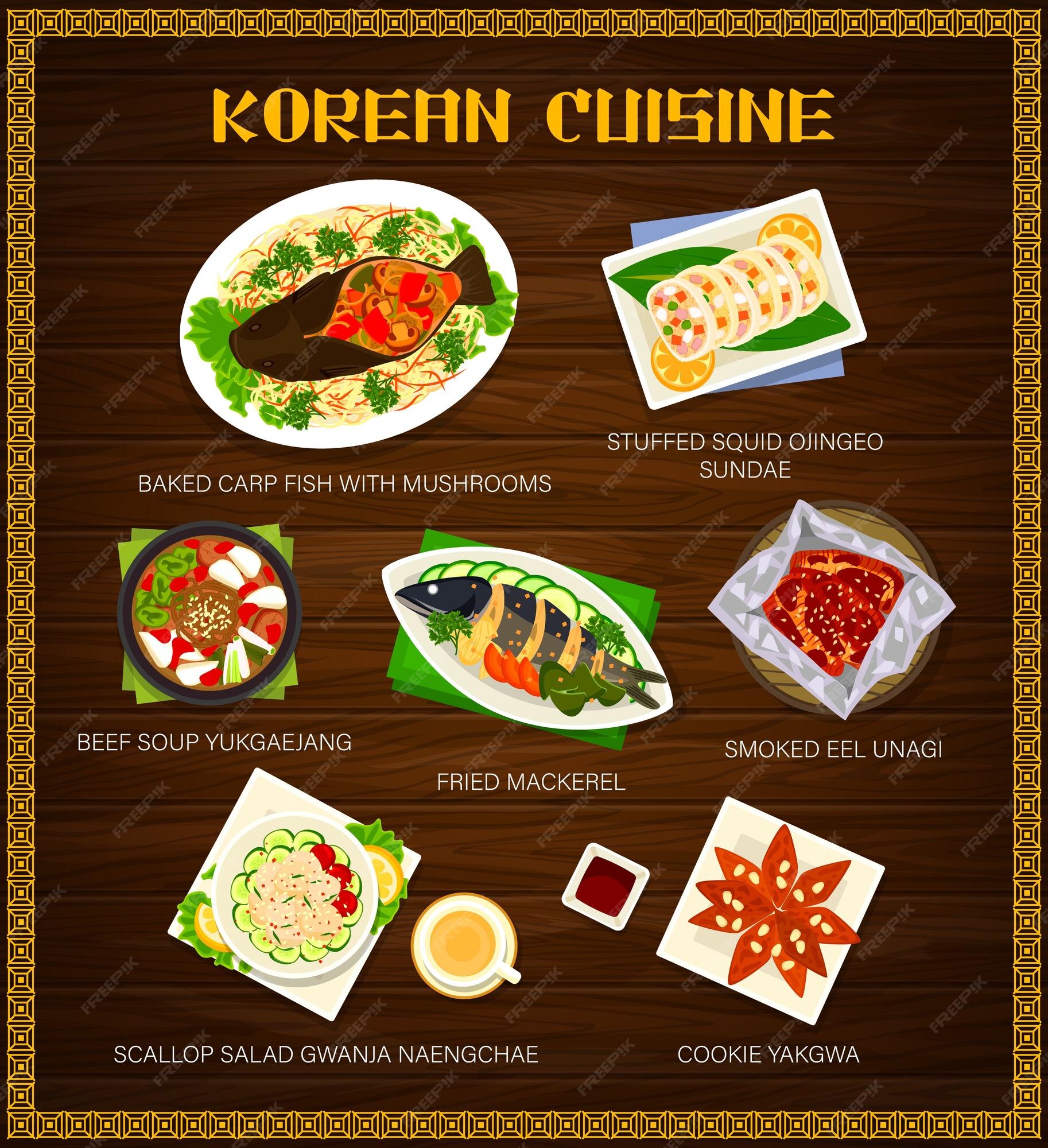 Premium Vector | Korean food menu cuisine lunch and dinner dishes
