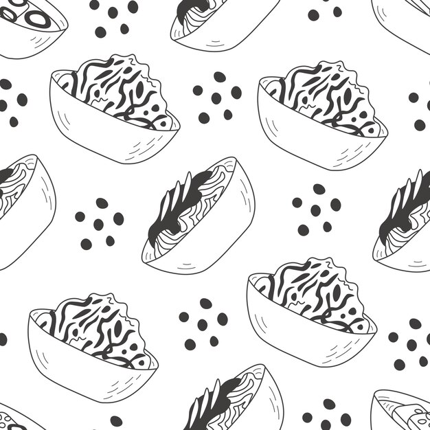 Vector korean food seamless pattern black and white doodle