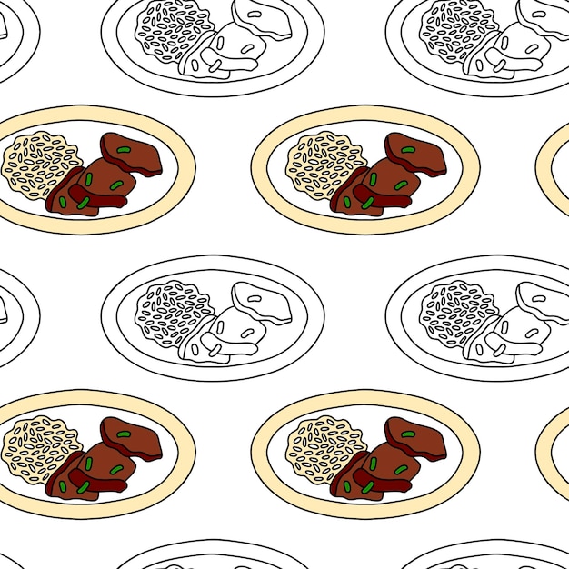 Korean food seamless pattern with kalbi Vector illustration for menu packaging design