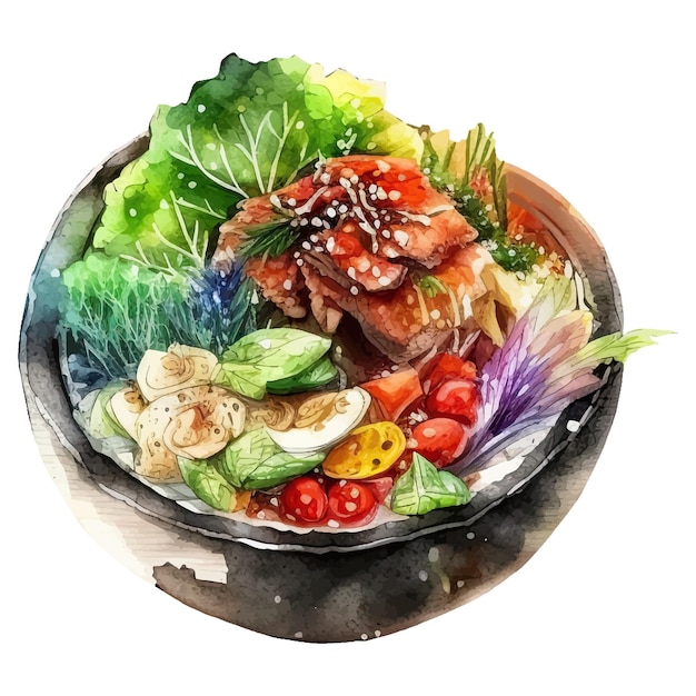 Korean food in watercolor style