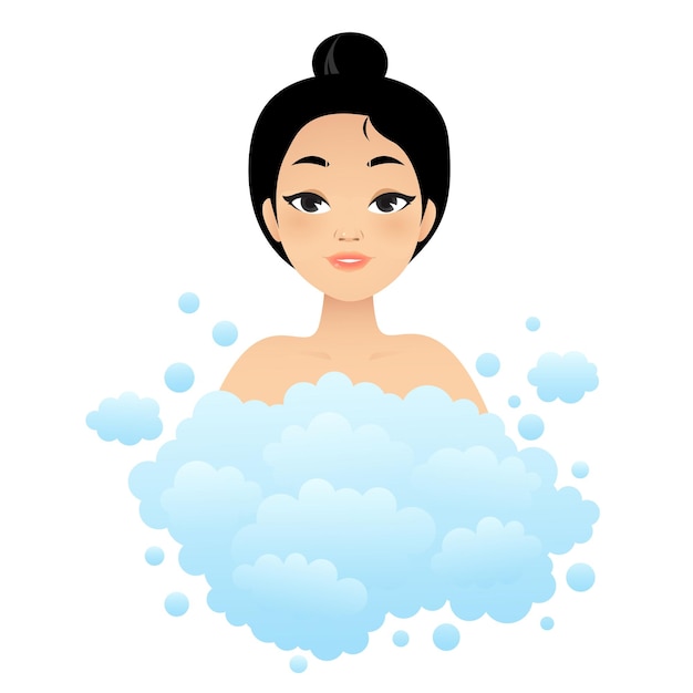 Vector korean girl taking bath