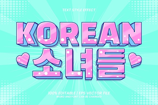 Vector korean girls text effect editable 3d cartoon style