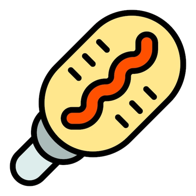 Korean hot dog icon outline vector Corn stick Food sauce color flat