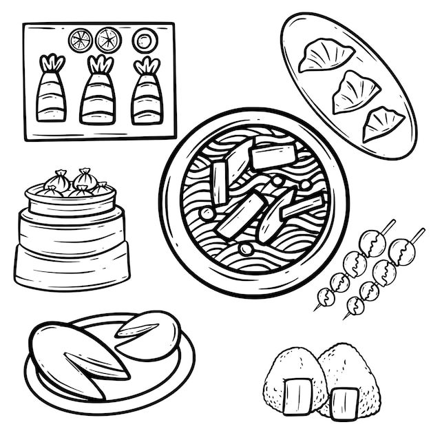Vettore contorno del cibo cinese giapponese coreano