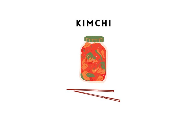 Korean kimchi dish. Asian food. Spicy food. Vector illustration.