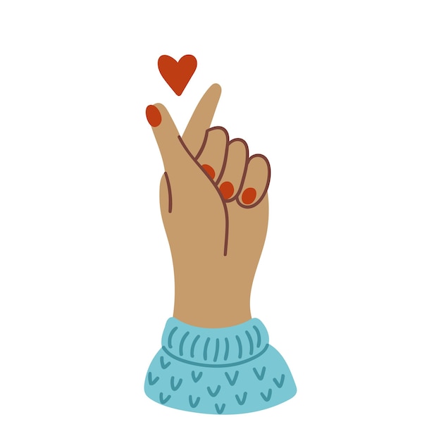 Vector korean love sign korea finger heart from hands fingers flat vector illustration isolated on white