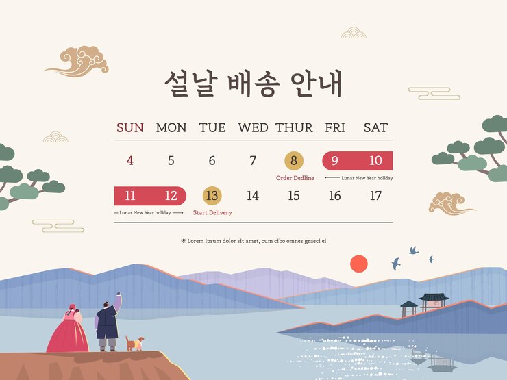 Vector 한국 음력 새해 배달 일정 정보 번역 음력 새해 배달 정보