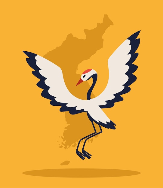 韓国の地図と鶴の鳥