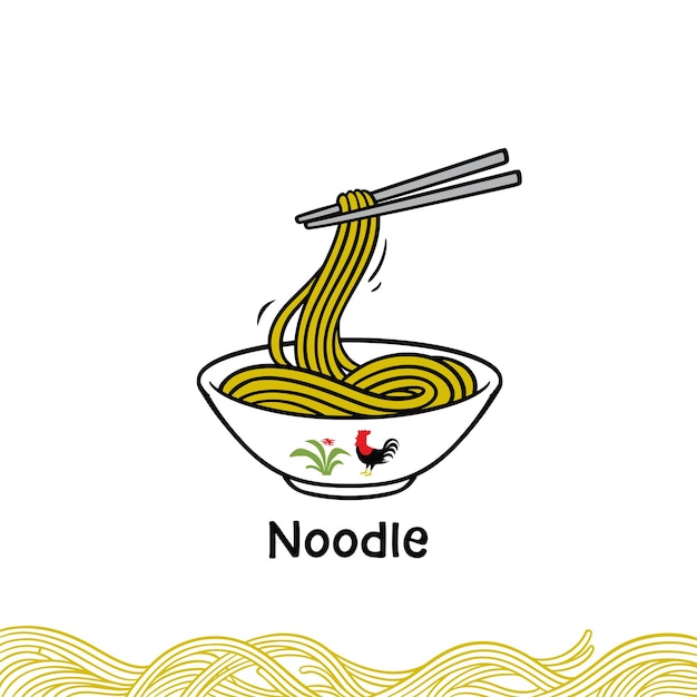 Modello del logo dei noodle coreani in ciotola