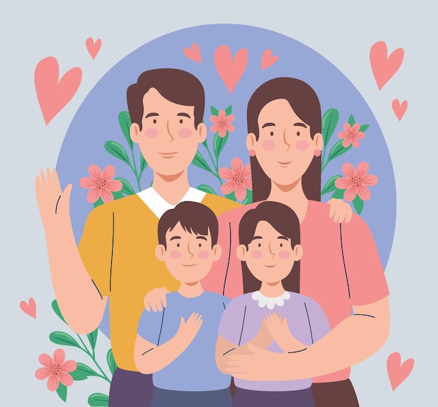 Korean parents with kids and hearts