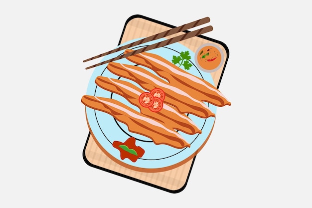 Vector korean samgyeopsal asian food pork meat illustration