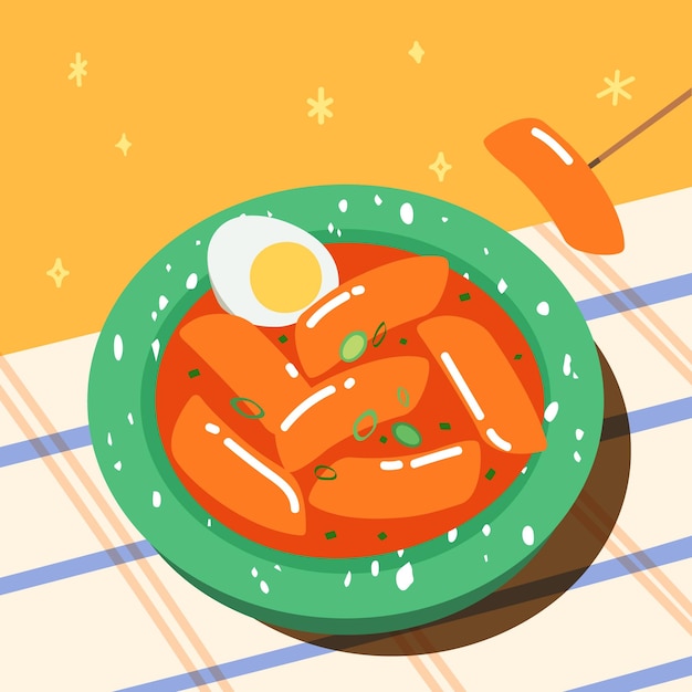 Korean spicy rice cake illustration