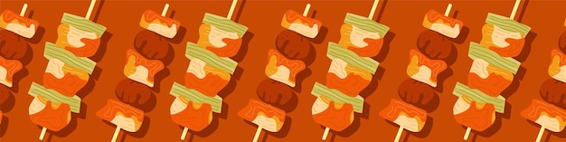 Korean street food banner chicken skewers ddakkochi snack on stick asian take away fast food