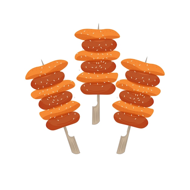 Vector korean street food illustration logo so tteok so tteok tteokbokki with sesame sprinkle