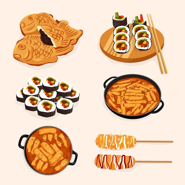 Vector korean tasty food social media template banner, asian food set
