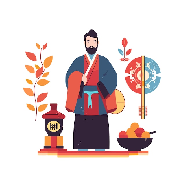 Vector korean thanksgiving day with traditional fashion