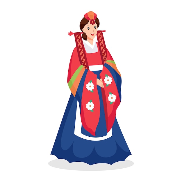 Vector korean traditional bride character design illustration