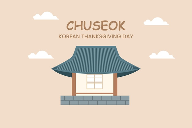 Vector korean traditional house happy chuseok concept flat vector illustrations isolated