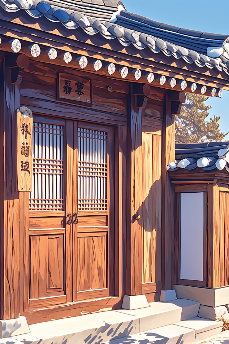Vector korean traditional house patterns with hanok designs