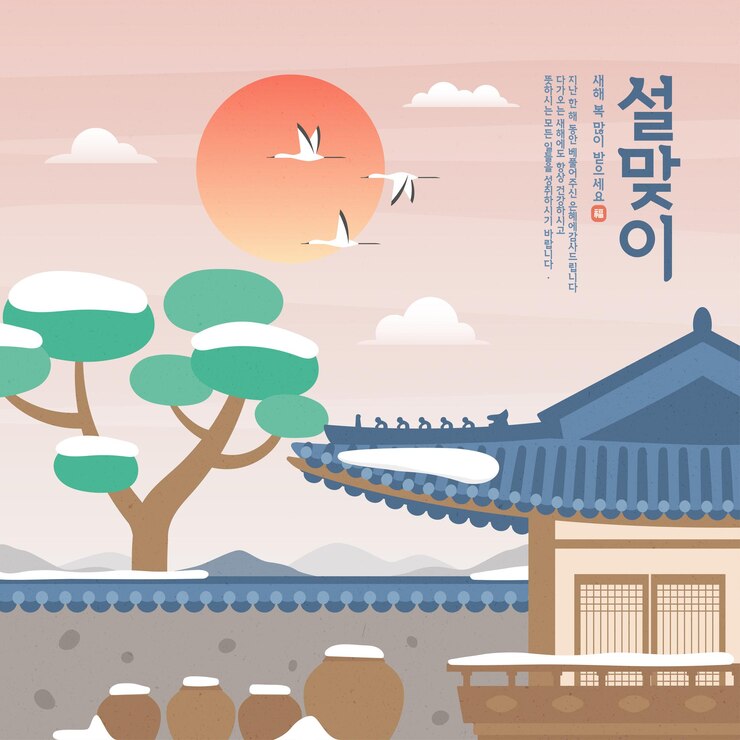 Vector korean traditional landscape in flat design style vector illustration