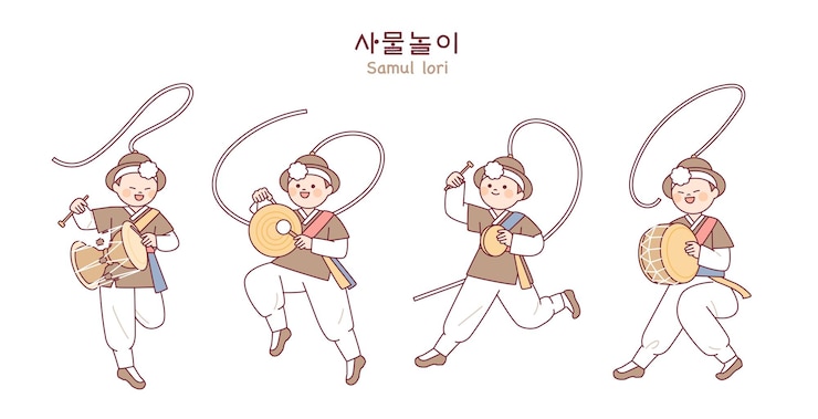 Vector 한국 전통 음악 사물놀이 .