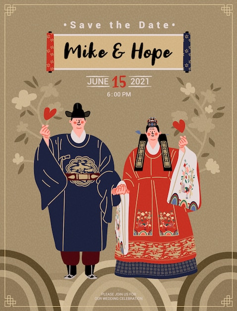 Vector korean traditional wedding invitation finger heart