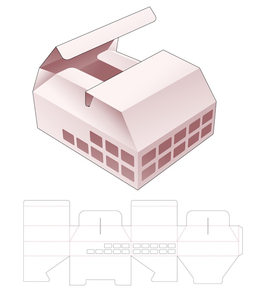 Korte doos met middelste opening met gesjabloneerde rechthoekige gestanste sjabloon